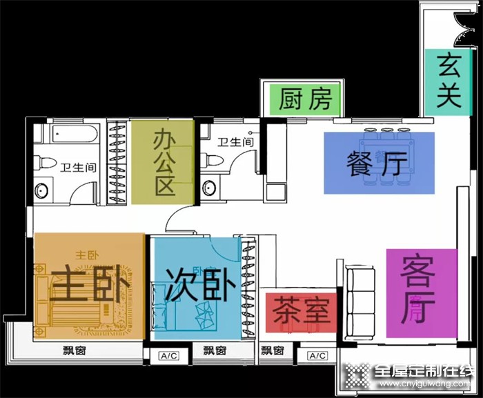 進門就是飄窗！瑪格全屋定制這套135㎡現(xiàn)代簡約兩房，不得不感嘆這屆年輕人真會玩~