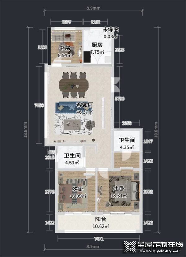 兔寶寶146㎡混搭三居室，橫廳布局可真是顯大又敞亮